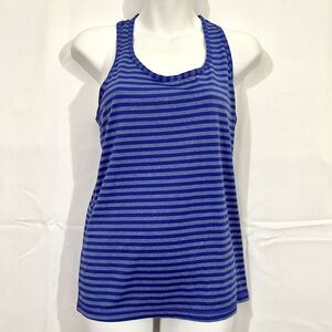 Danskin Medium Blue Striped Tank Top Athletic Activewear Stretch Dri More 0659